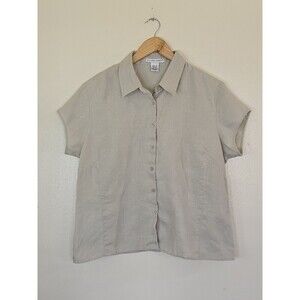 Jillian Jones Linen Button Front Blouse Womens Size XL Coastal Minimalist
